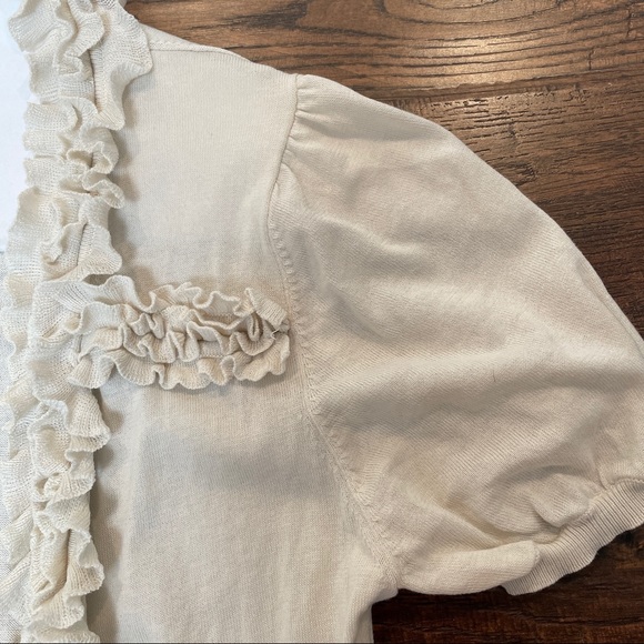 BCBGMaxAzria white ruffle front cardigan Sz S BCBG Max Azria exaggerated ruffle - Picture 4 of 11